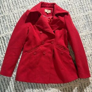 Lost red fleece peacoat jacket warm bold size S